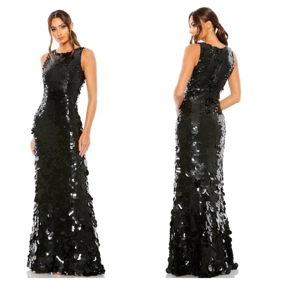 Mac Duggal Sleeveless Disc Sequin Gown Long Formal Prom Dress Black 6 NWT - Picture 1 of 13